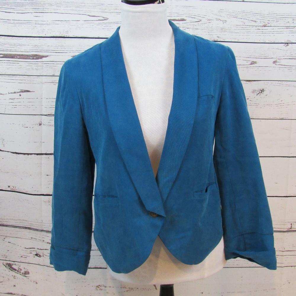 Anthropologie Teal Blue Suede Blazer Jacket